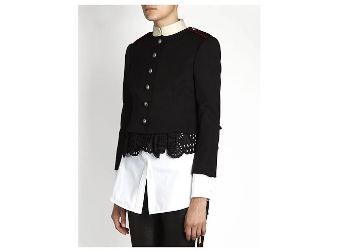Alexander McQueen Militärjacke aus schwarzer Wolle mit Spitzenbesatz - Ansicht 7