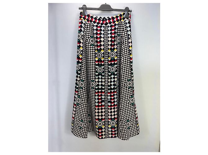 Autre Marque Holly Fulton Falda maxi de seda con estampado geométrico Negro Blanco Roja Azul Verde Amarillo - vista 2