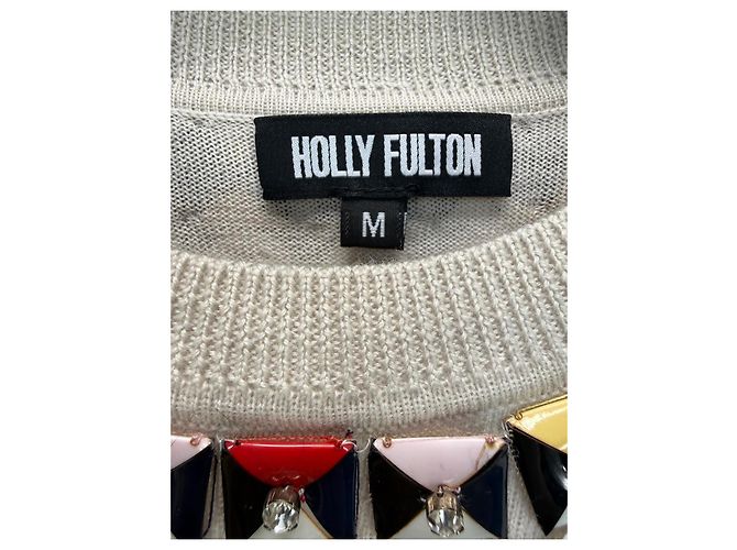 Autre Marque Holly Fulton verziertes Merinowolle Strickoberteil Mehrfarben Beige - Ansicht 2