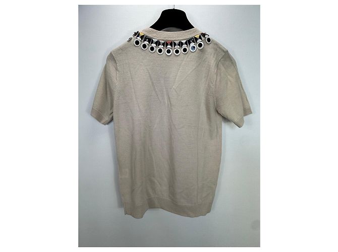 Autre Marque Holly Fulton verziertes Merinowolle Strickoberteil Mehrfarben Beige - Ansicht 4