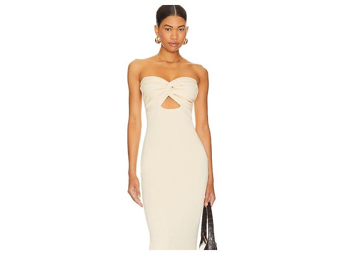 Autre Marque SNDYS Everyday Geripptes Maxi-Kleid mit Cut-Out - Beige - Ansicht 5