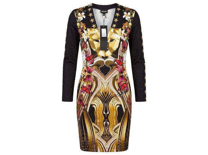 Vestido Just Cavalli estampado de mariposas y estrellas Negro Multicolor Dorado - vista 9