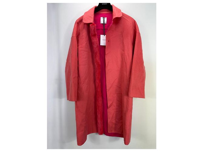 Agnona Abrigo de Cachemira con Ribete de Pelo Rosa Coral - vista 2