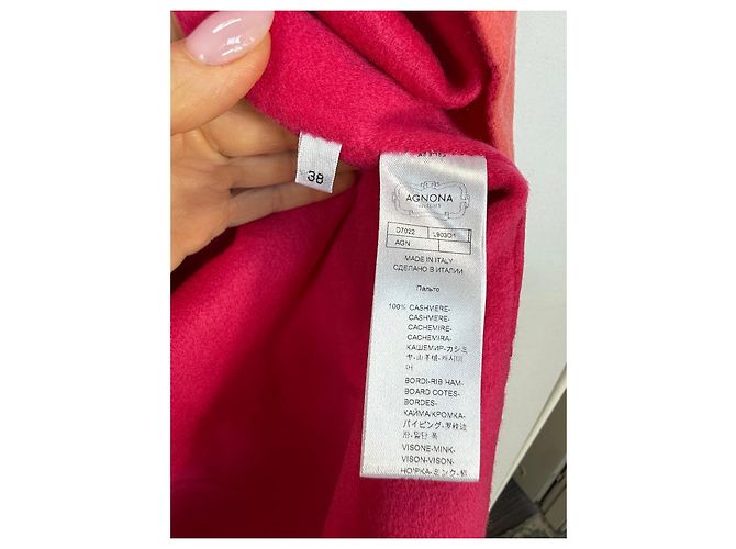 Agnona Abrigo de Cachemira con Ribete de Pelo Rosa Coral - vista 4