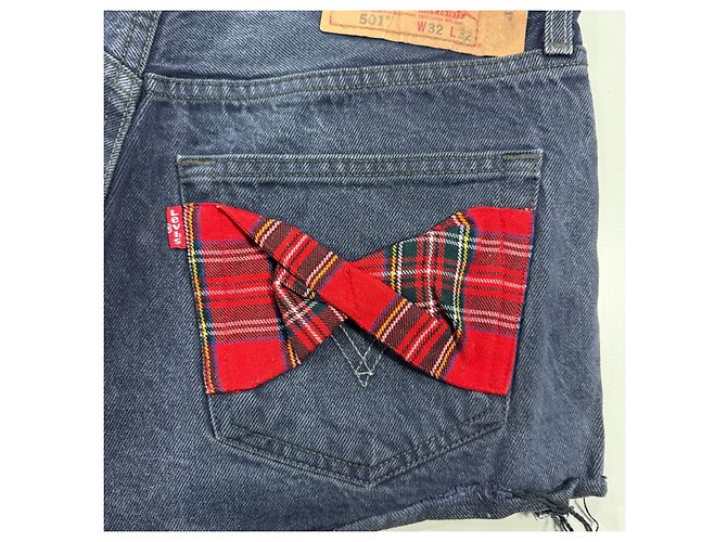 Short jeans Levi's 501 com laços xadrez Vermelho Verde Azul escuro - vista 10