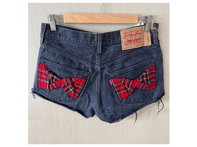 Short jeans Levi's 501 com laços xadrez Vermelho Verde Azul escuro - vista 2