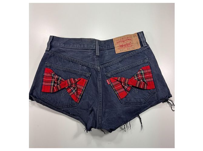 Short jeans Levi's 501 com laços xadrez Vermelho Verde Azul escuro - vista 8