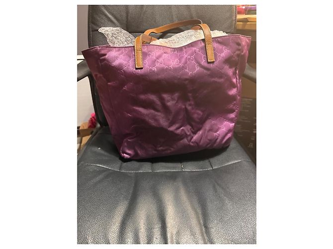 Gucci Borsa Tote in Tela Monogram GG e Pelle - Viola Porpora - vista 7