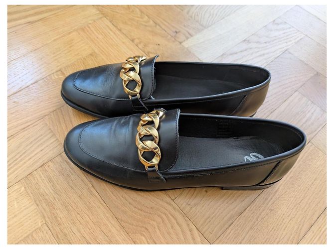 Autre Marque Galeries Lafayette Mocassini Pelle Nera Catena Oro Nero - vista 2