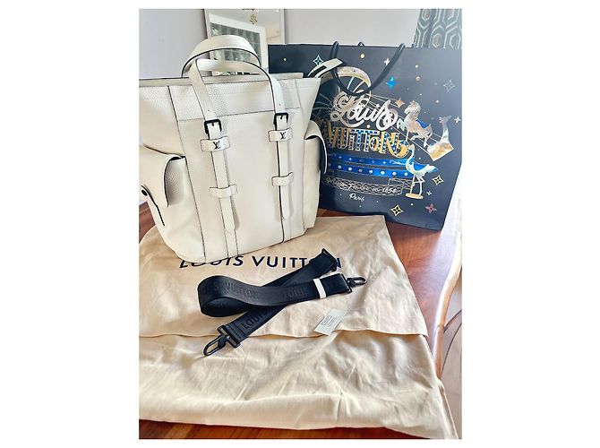 Borsa tote Louis Vuitton Christopher in pelle bianca Bianco - vista 8