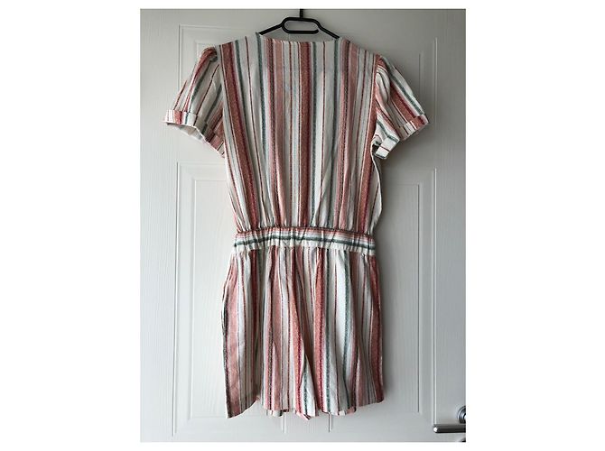 Freeman Porter Striped Linen Blend Romper Pink White Green - view 2