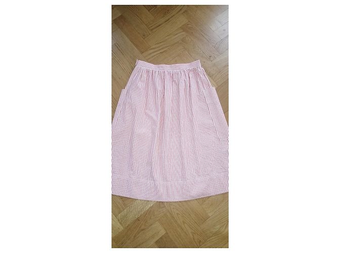 Comptoir des Cotonniers Gonna Midi a Righe Rosa e Bianco - vista 2