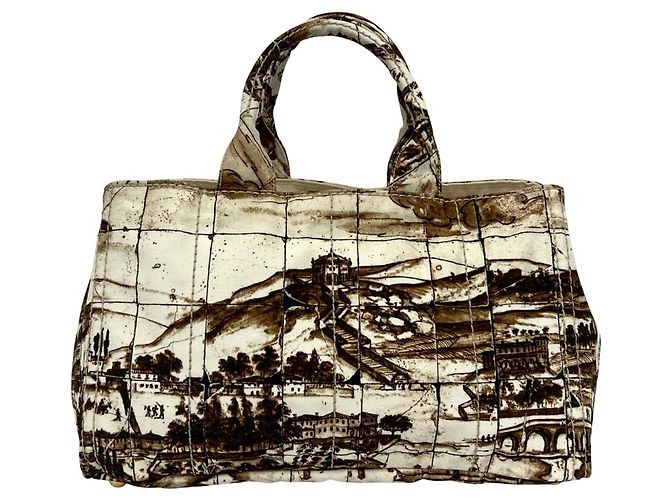 Prada Canapa Canvas Tote Bag mit Triangle-Logo-Hardware Print Braun Roh - Ansicht 3