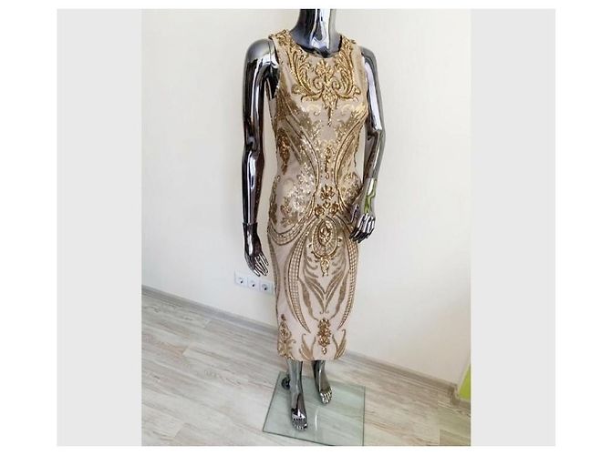 Autre Marque Bronx and Banco Ester Gold Pailletten-Midikleid aus Seide - Ansicht 2