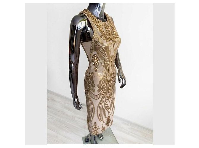 Autre Marque Bronx and Banco Ester Gold Pailletten-Midikleid aus Seide - Ansicht 3