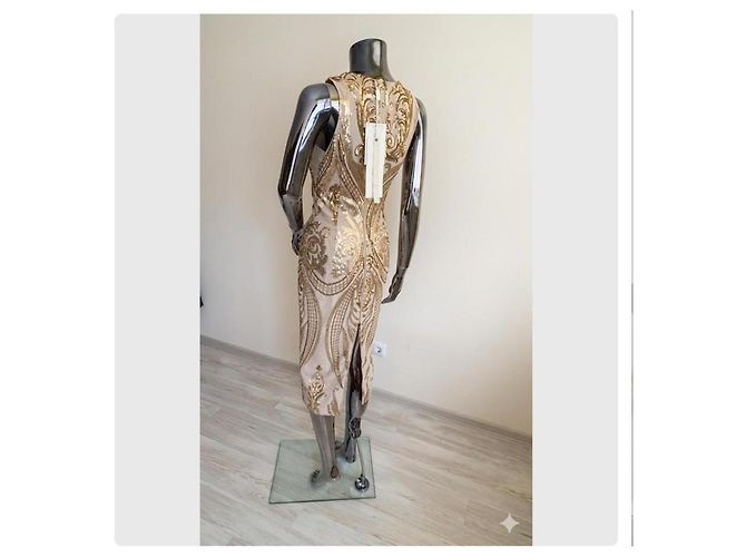 Autre Marque Bronx and Banco Ester Gold Pailletten-Midikleid aus Seide - Ansicht 5