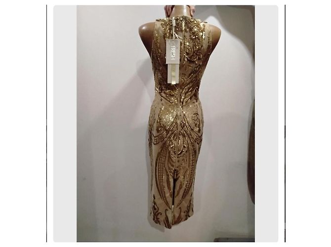 Autre Marque Bronx and Banco Ester Gold Pailletten-Midikleid aus Seide - Ansicht 6