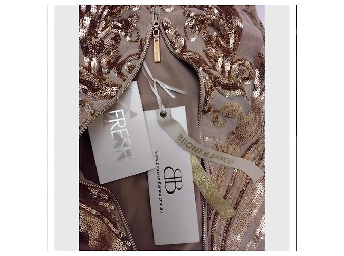 Autre Marque Bronx and Banco Ester Gold Pailletten-Midikleid aus Seide - Ansicht 8