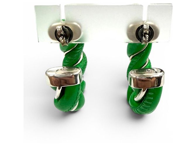 Orecchini Twist in pelle e argento sterling 925 Bottega Veneta Verde - vista 4