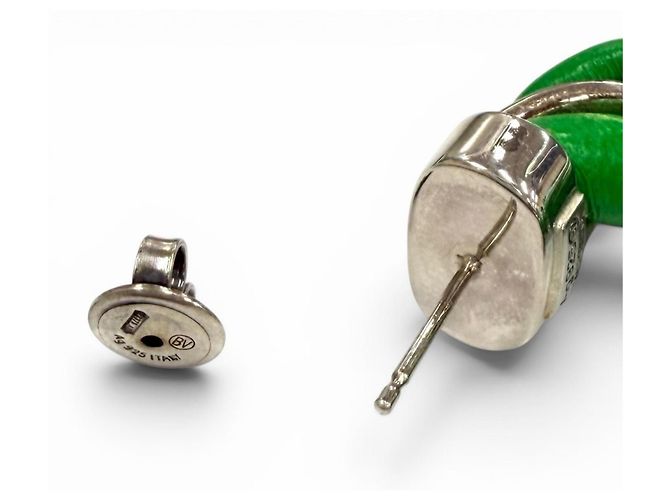 Orecchini Twist in pelle e argento sterling 925 Bottega Veneta Verde - vista 6