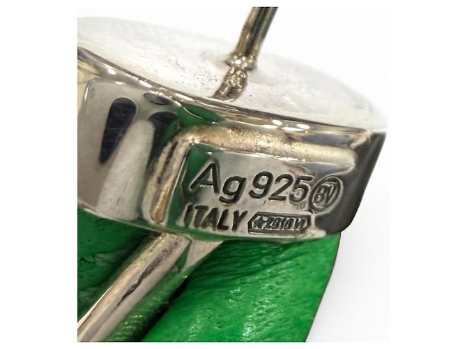 Orecchini Twist in pelle e argento sterling 925 Bottega Veneta Verde - vista 7