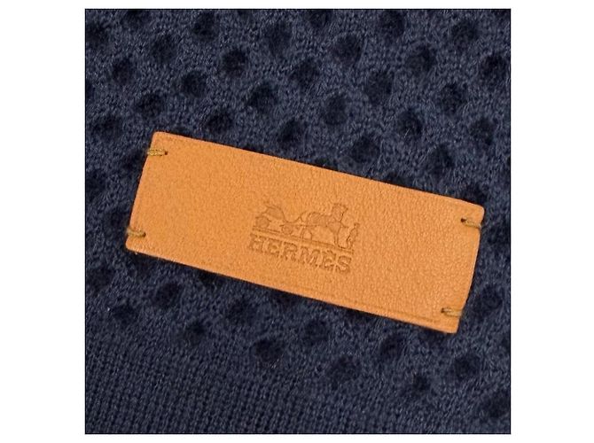 Hermès Stola in cashmere e pelle HERMES Blu navy - vista 5
