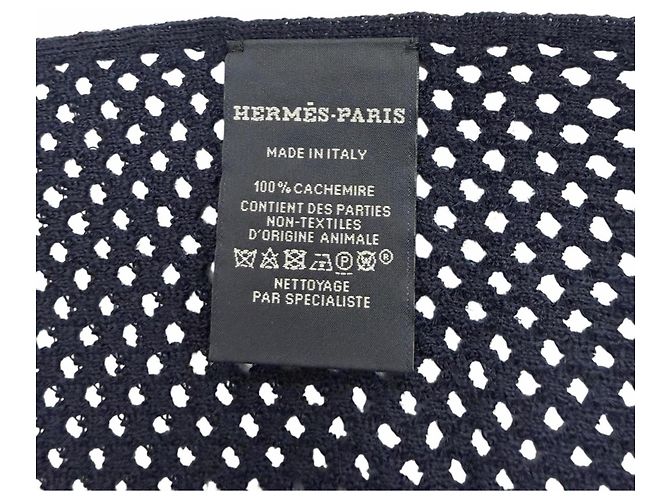 Hermès Stola in cashmere e pelle HERMES Blu navy - vista 6