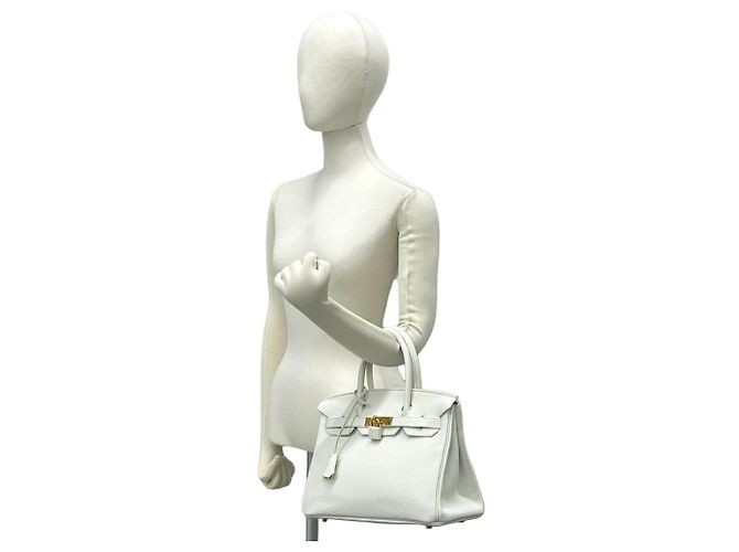 Hermès Borsa Hermes Birkin 30 in pelle Taurillon Clemence bianca Bianco - vista 2