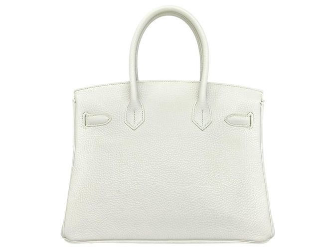 Hermès Borsa Hermes Birkin 30 in pelle Taurillon Clemence bianca Bianco - vista 3