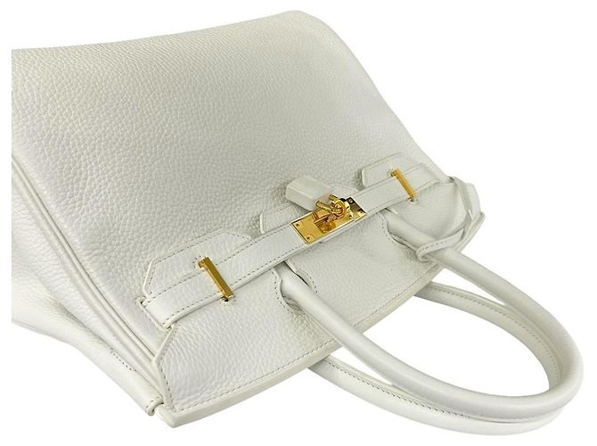 Hermès Borsa Hermes Birkin 30 in pelle Taurillon Clemence bianca Bianco - vista 4