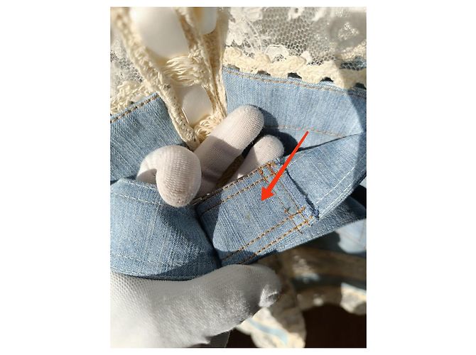 Christian Dior Boutique Giacca lunga patchwork denim e pizzo Bianco Blu - vista 15