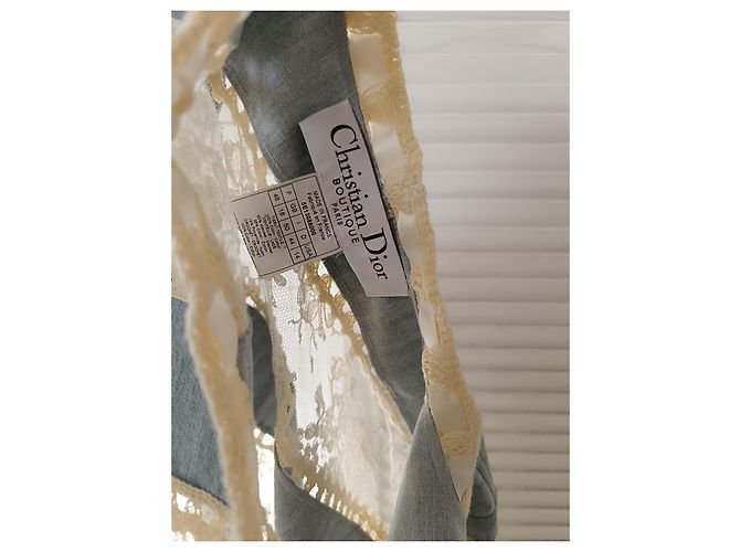 Christian Dior Boutique Giacca lunga patchwork denim e pizzo Bianco Blu - vista 18