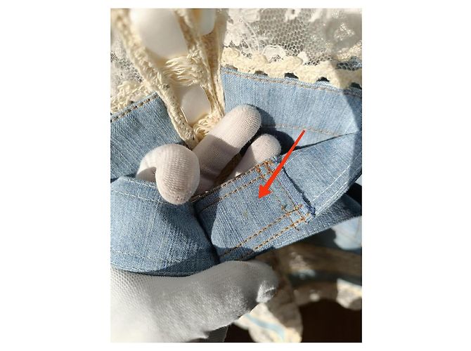 Christian Dior Boutique Giacca lunga patchwork denim e pizzo Bianco Blu - vista 3