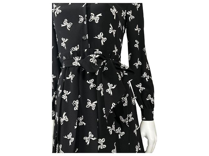 Coach Vestido camisa em seda preta com estampa de laços Preto Branco - vista 2