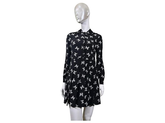 Coach Vestido camisa em seda preta com estampa de laços Preto Branco - vista 4