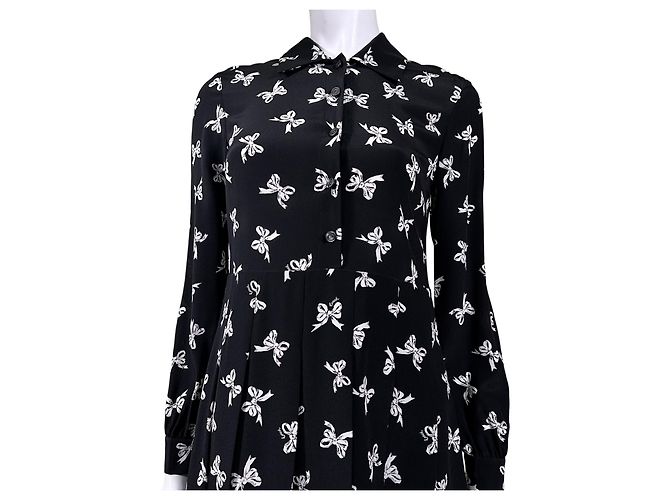Coach Vestido camisa em seda preta com estampa de laços Preto Branco - vista 5