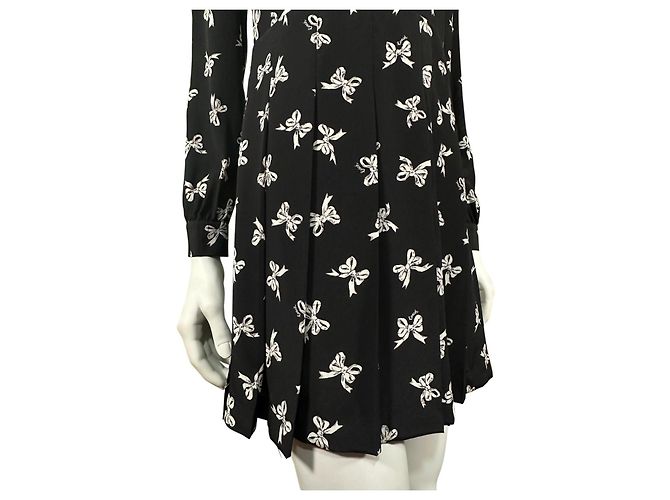 Coach Vestido camisa em seda preta com estampa de laços Preto Branco - vista 6