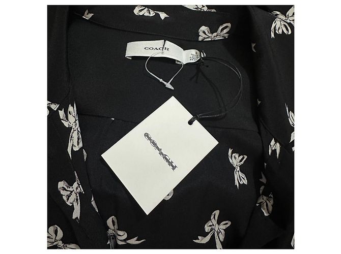 Coach Vestido camisa em seda preta com estampa de laços Preto Branco - vista 8