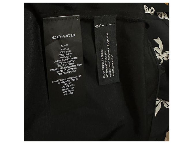 Coach Vestido camisa em seda preta com estampa de laços Preto Branco - vista 9