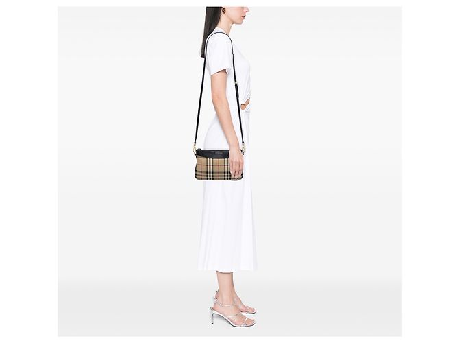 Burberry Beige Haymarket Check Canvas Peyton Crossbody - vista 6