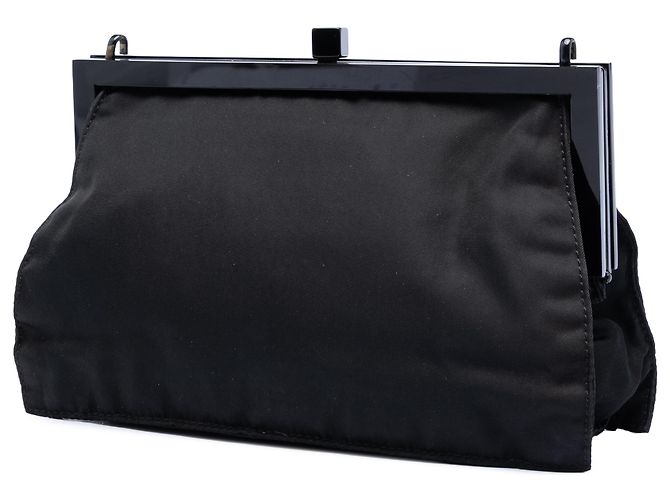 Prada Black Tessuto Kisslock Frame Chain Crossbody Nero - vista 2