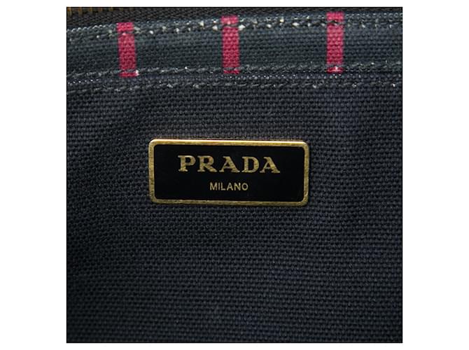 Prada Black Small Canvas Canapa Logo Stripes Satchel Schwarz - Ansicht 5
