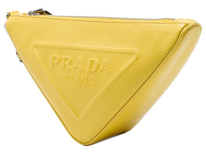 Pochette da polso Prada gialla in Saffiano con logo triangolo in rilievo Giallo - vista 2