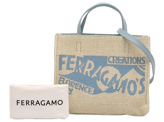 Salvatore Ferragamo Ferragamo Beige Ferragamos Creations Tote in Raffia Medium - vista 8