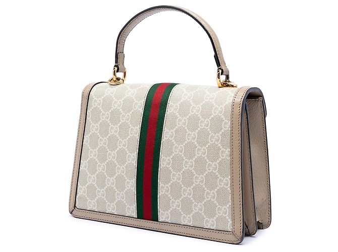 Gucci Beige Small GG Canvas Web Ophidia Top Handle Flap - vista 2