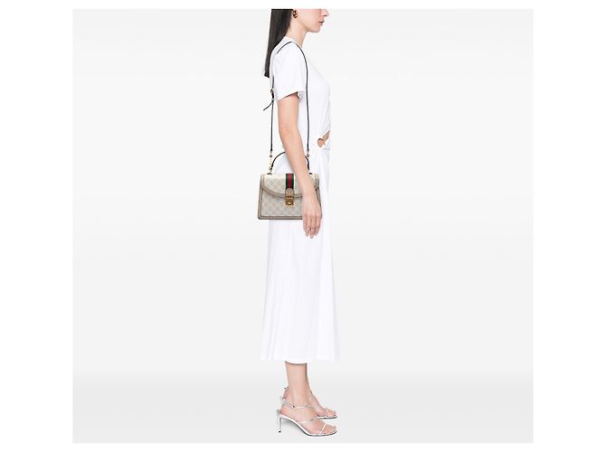 Gucci Beige Small GG Canvas Web Ophidia Top Handle Flap - vista 6