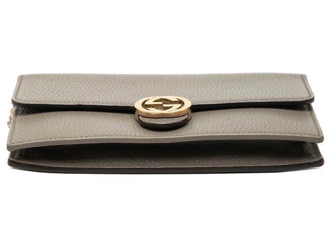 Portafoglio con catena Gucci Brown Dollar Calfskin Interlocking G Marrone Taupe - vista 3