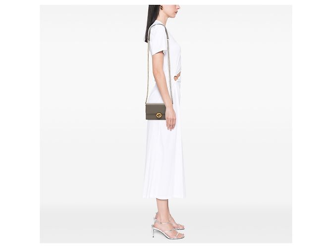 Portafoglio con catena Gucci Brown Dollar Calfskin Interlocking G Marrone Taupe - vista 6