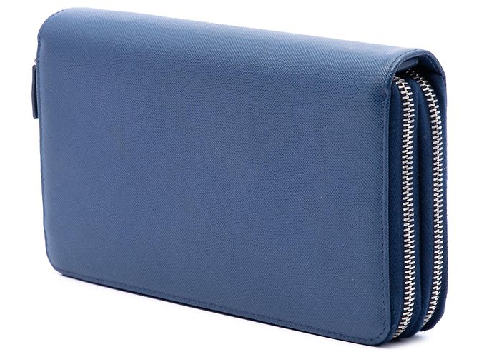 Prada Blue Saffiano Double Zip Long Wallet - view 2