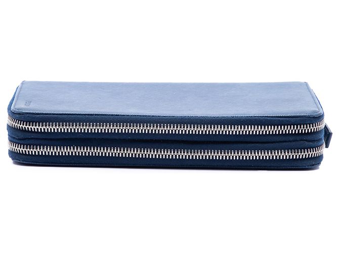 Prada Blue Saffiano Double Zip Long Wallet - view 3